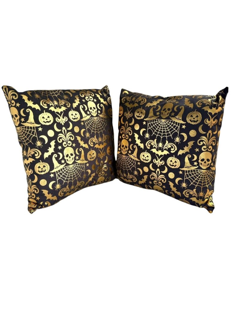 Deborah Connolly Halloween Gold Black Throw Pillows Skull Pumpkin Witch Set Of 2